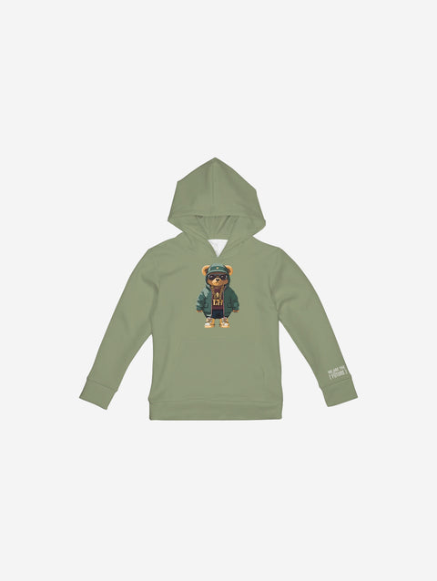 Little Humn Green Lil Hu Bear Kids Hoodie
