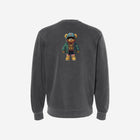 Pigment-dyed crewneck sweatshirt in black featuring a minimalistic 'HŪMN' logo, offering a stylish and vintage-inspired look with a soft, lived-in feel.