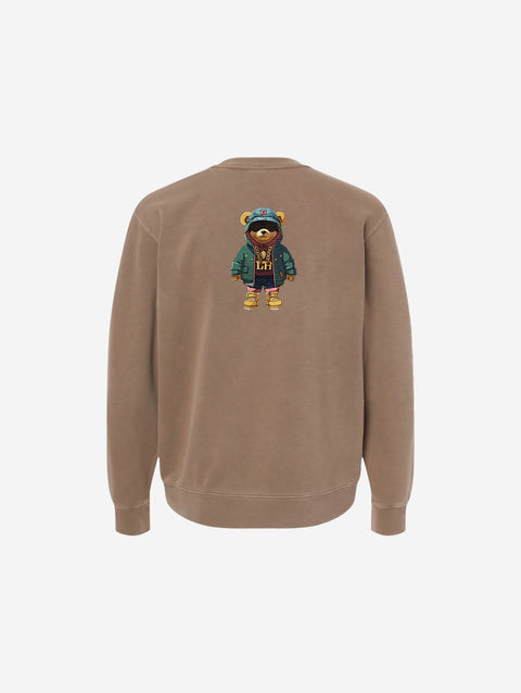 A rich brown pigment-dyed crewneck sweatshirt with the subtle 'FLIP THE HŪMN' logo on the chest. Comfortable, cozy, and versatile for any casual outfit.