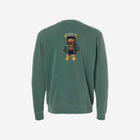 Pigment-dyed crewneck sweatshirt in alpine green showcasing the understated 'HŪMN' logo, perfect for adding a subtle pop of color to a laid-back wardrobe.
