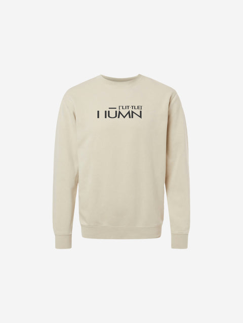 Pigment-dyed crewneck sweatshirt in ivory with the signature 'HŪMN' logo, blending a neutral tone with a relaxed and casual design for everyday wear.