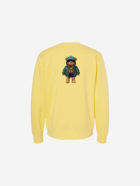 A vibrant yellow pigment-dyed crewneck sweatshirt featuring the minimalist 'FLIP THE HŪMN' logo. Perfect for adding a pop of color while staying cozy.