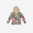 Little Humn Hu Bear Print Green Kids Hoodie