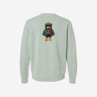 A serene sage green pigment-dyed crewneck sweatshirt featuring the refined 'FLIP THE HŪMN' logo. A calm and versatile option for all seasons.
