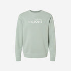 A serene sage green pigment-dyed crewneck sweatshirt featuring the refined 'FLIP THE HŪMN' logo. A calm and versatile option for all seasons.