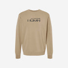 A soft sandstone pigment-dyed crewneck sweatshirt showcasing the sleek 'FLIP THE HŪMN' logo. A neutral tone ideal for layering or lounging.