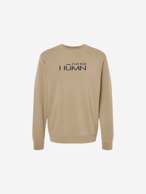 A soft sandstone pigment-dyed crewneck sweatshirt showcasing the sleek 'FLIP THE HŪMN' logo. A neutral tone ideal for layering or lounging.