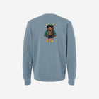 A muted stone blue pigment-dyed crewneck sweatshirt with the simple 'FLIP THE HŪMN' logo. A cool and casual choice for everyday comfort.