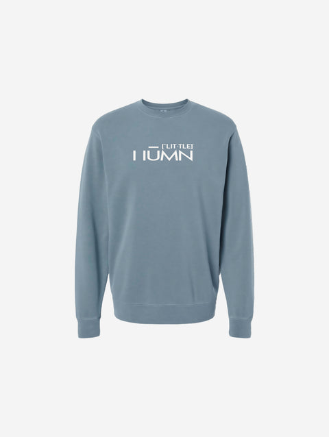 A muted stone blue pigment-dyed crewneck sweatshirt with the simple 'FLIP THE HŪMN' logo. A cool and casual choice for everyday comfort.