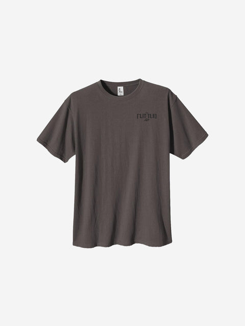 A charcoal-colored t-shirt featuring the minimalistic '[LITTLE]' logo on the left chest.