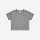 A heather gray cropped T-shirt with a subtle "['LIT·TLE] Life" logo on the left chest.