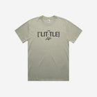Green heavy faded tee with '[LIT·TLE] Life' printed on the chest, featuring a relaxed fit and subtle earthy tone.