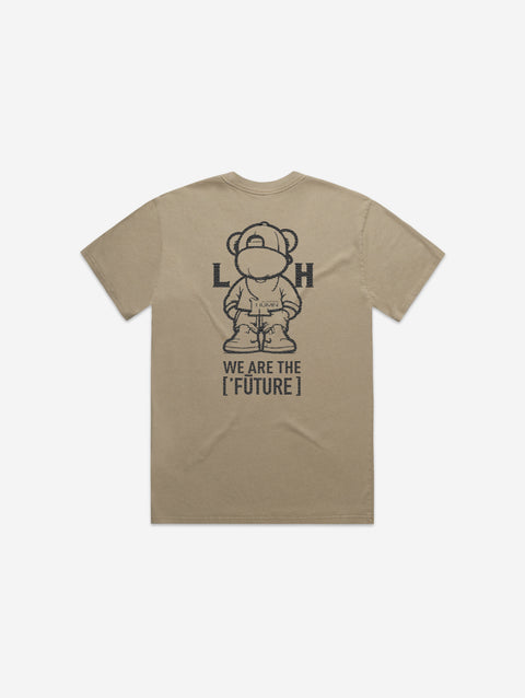 Khaki heavy faded tee with '[LIT·TLE] Life' printed on the chest, showcasing a comfortable and versatile style.