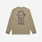 A stylish khaki long-sleeve tee with a subtle 'LITTLE Life' logo on the chest, showcasing a heavy faded design for a trendy, worn-in aesthetic.
