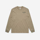 A stylish khaki long-sleeve tee with a subtle 'LITTLE Life' logo on the chest, showcasing a heavy faded design for a trendy, worn-in aesthetic.