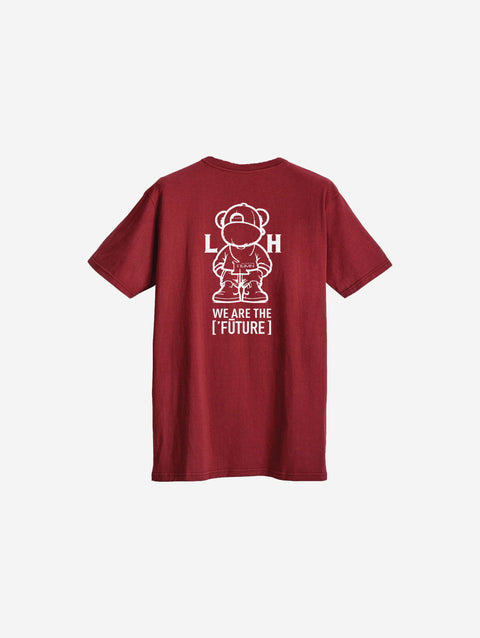 A bold red t-shirt featuring the '[LITTLE]' logo on the left chest.