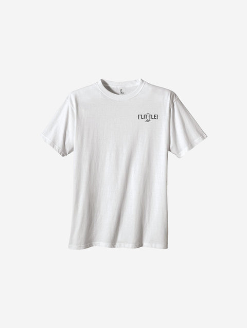 A white t-shirt with the '[LITTLE]' logo placed subtly on the left chest.