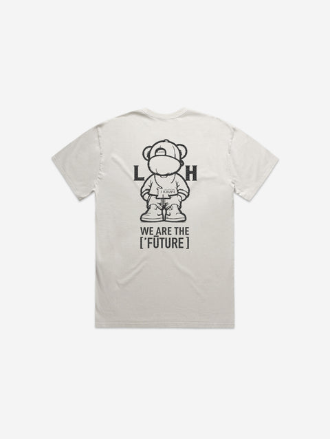 Bone-colored heavy faded tee with '[LIT·TLE] Life' printed on the chest, featuring a relaxed fit and minimalist design.