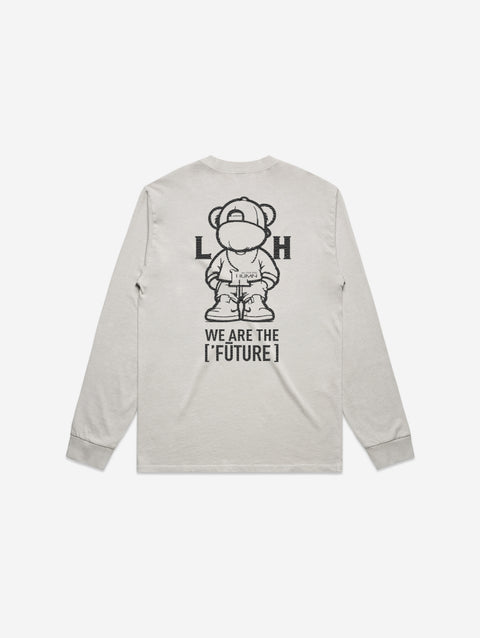 A classic bone-colored long-sleeve tee displaying the 'LITTLE Life' logo on the chest, crafted with a heavy faded finish for a timeless vintage vibe.
