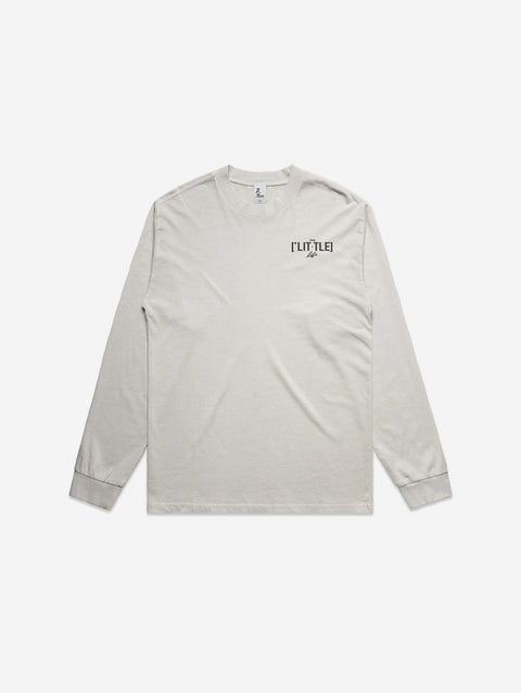 A classic bone-colored long-sleeve tee displaying the 'LITTLE Life' logo on the chest, crafted with a heavy faded finish for a timeless vintage vibe.