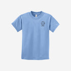 A soft light blue youth essential tee with the ['LIT·TLE] HŪMN bear, bringing serene and stylish vibes.