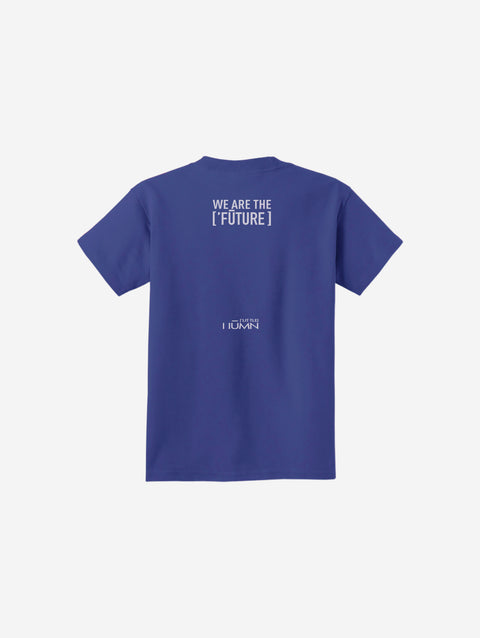 A vibrant ocean blue youth essential tee with the ['LIT·TLE] HŪMN bear, designed for playful and bold looks.