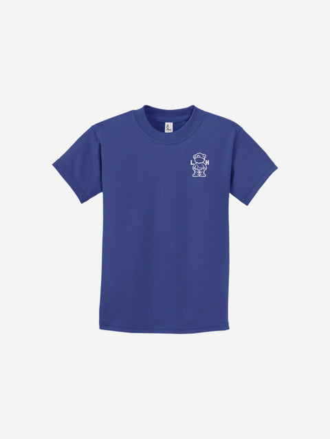 A vibrant ocean blue youth essential tee with the ['LIT·TLE] HŪMN bear, designed for playful and bold looks.