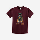 A rich maroon youth t-shirt with the iconic ['ro] bear graphic and "Go Like ['RO]" slogan for a bold, confident style.