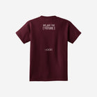 A deep maroon youth essential tee showcasing the ['LIT·TLE] HŪMN bear, ideal for cozy and chic outfits.
