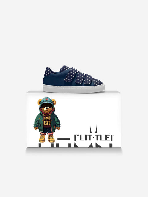 Little Humn Navy Polka Dots Cub Kids Strap Shoes