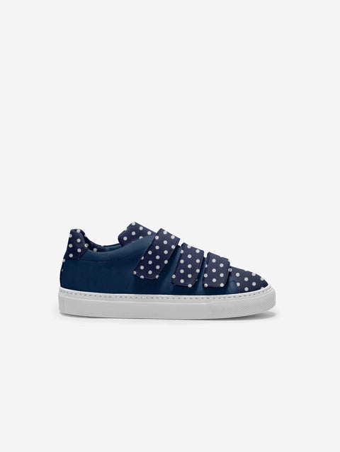 Little Humn Navy Polka Dots Cub Kids Strap Shoes