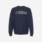 A deep navy blue cross-grain crewneck sweatshirt featuring the ['TEEN] branding in a crisp light-colored font for a sleek and polished look.