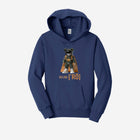 A timeless navy blue fleece pullover sweatshirt adorned with the ['RO] bear, perfect for classic and polished outfits.