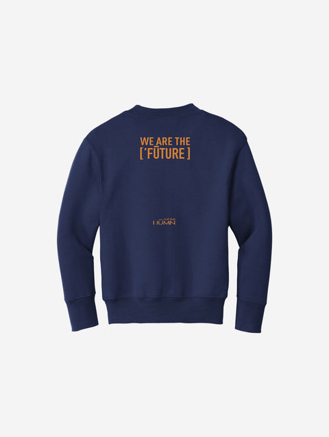 Classic navy blue youth fleece sweatshirt featuring the ['RŌ] bear design, a versatile and cozy staple for cool-weather activities.