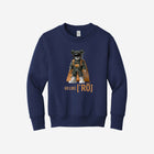 Classic navy blue youth fleece sweatshirt featuring the ['RŌ] bear design, a versatile and cozy staple for cool-weather activities.