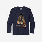 ['RŌ] Youth long sleeve performance tee in deep navy, complete with the signature astronaut bear design. Ideal for kids who want both style and durability.