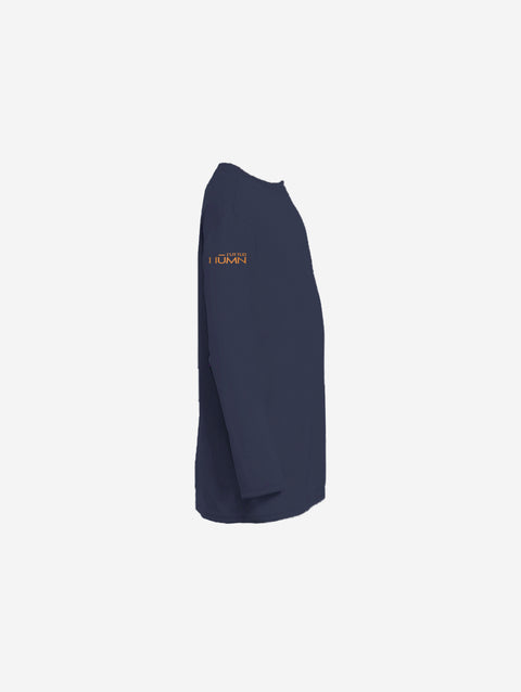 ['RŌ] Youth long sleeve performance tee in deep navy, complete with the signature astronaut bear design. Ideal for kids who want both style and durability.