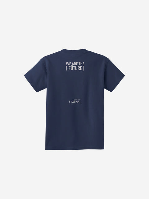 A timeless navy blue youth essential tee adorned with the ['LIT·TLE] HŪMN bear, suited for classic and polished wear.