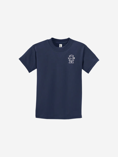 A timeless navy blue youth essential tee adorned with the ['LIT·TLE] HŪMN bear, suited for classic and polished wear.