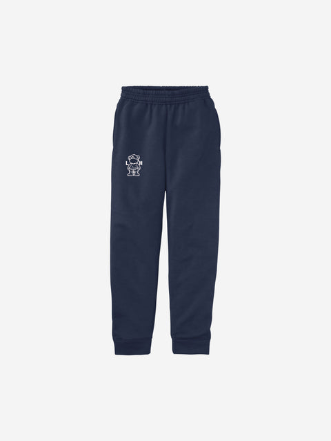 Classic navy fleece joggers showcasing the ['LH] logo, offering both comfort and a polished look for young adventurers.