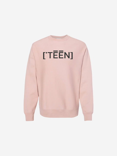 A soft pink cross-grain crewneck sweatshirt adorned with the chic ['TEEN] logo in black. Perfect for adding a pop of pastel to your outfit.
