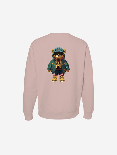 A soft pink premium heavyweight sweatshirt showcasing the 'LITTLE HU' logo on the chest. Combines comfort and elegance, suitable for casual or semi-formal outfits.