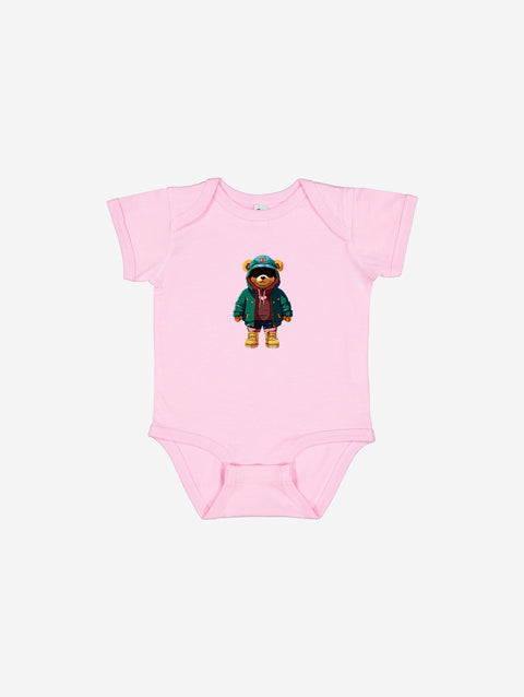 Little Humn PNK Pink Lil Hu Bear Baby Onesie