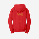 A vibrant red fleece pullover sweatshirt showcasing the ['RO] bear graphic, adding a pop of bold color to any look.