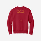Bold red youth fleece sweatshirt showcasing the ['RŌ] bear logo, ideal for standout style and all-day comfort.