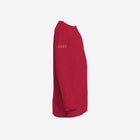 ['RŌ] Youth long sleeve performance tee in bold red, featuring the astronaut bear design. Perfect for active kids who love vibrant style and comfort.