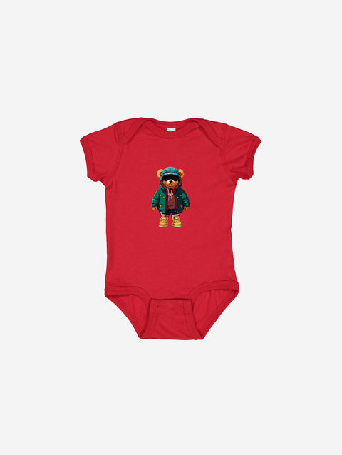 Little Humn Red Lil Hu Bear Baby Onesie