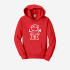 Vibrant red fleece hoodie featuring the bold ['LH] design, perfect for cozy comfort with a pop of color.