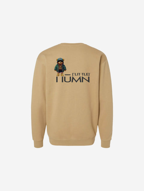 A soft sand-colored crewneck sweatshirt with a bold black ['TEEN] logo. Perfect for warm, earthy tones.