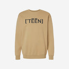 A soft sand-colored crewneck sweatshirt with a bold black ['TEEN] logo. Perfect for warm, earthy tones.